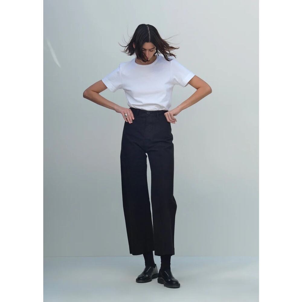 *SOLD* Jesse Kamm Black Wide Leg High Rise Sailor Pants 12 Organic Canvas $395